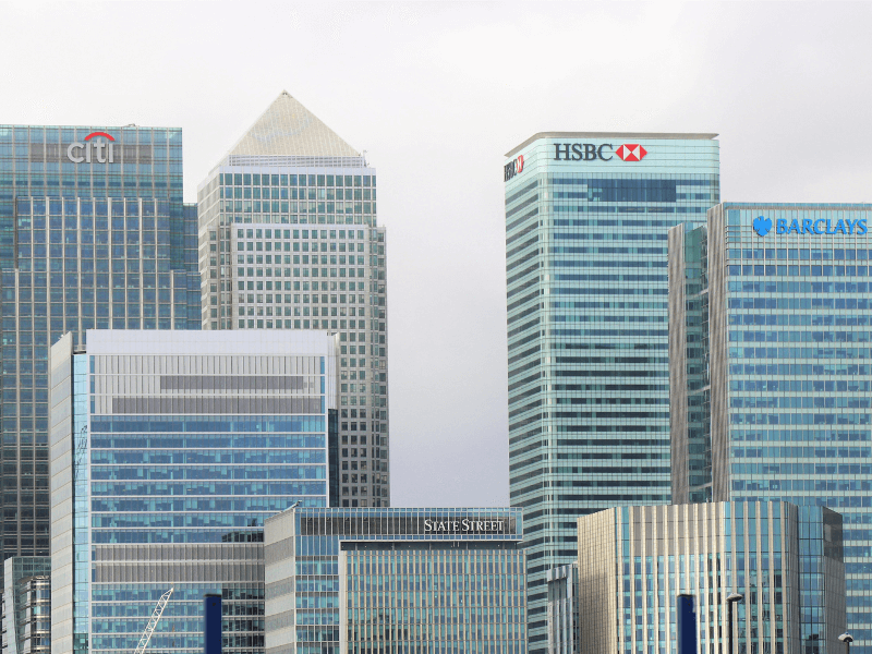A city skyline of the financial district.